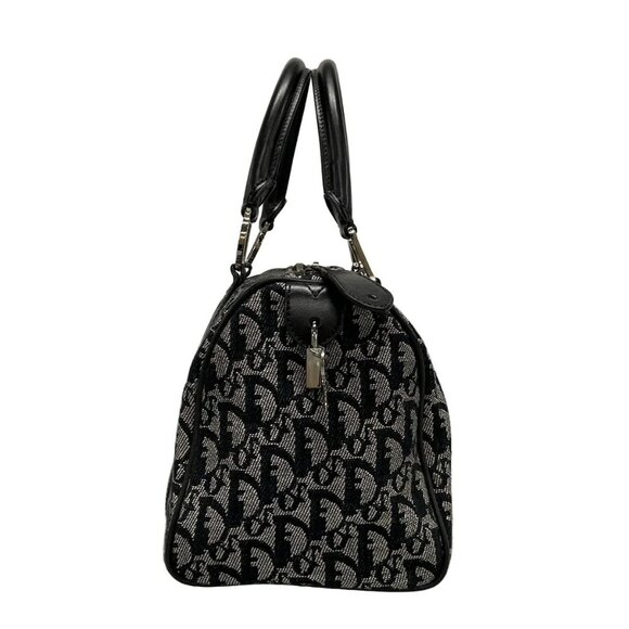 Auth DIOR/ChristianDior Trotteur Black Cream Jacquard Leather Handbag - Picture 4 of 16